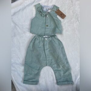 NWT Baby Boy Linen Blend Matching Vest Set